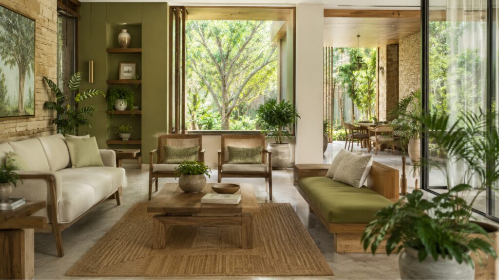 Green home villa in Bangalore at golden hour.
