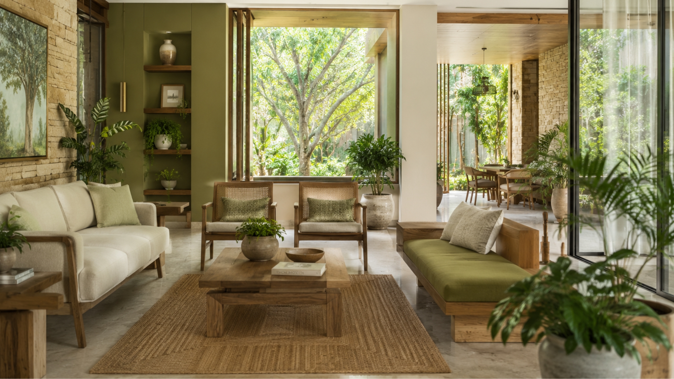 Green home villa in Bangalore at golden hour.